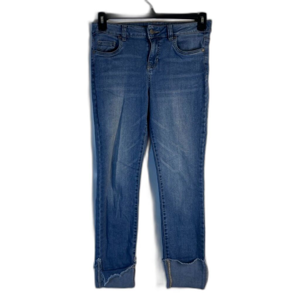 D Jeans Frayed Roll Cuff Light Wash Denim Blue Jeans‎ Size Small - 4